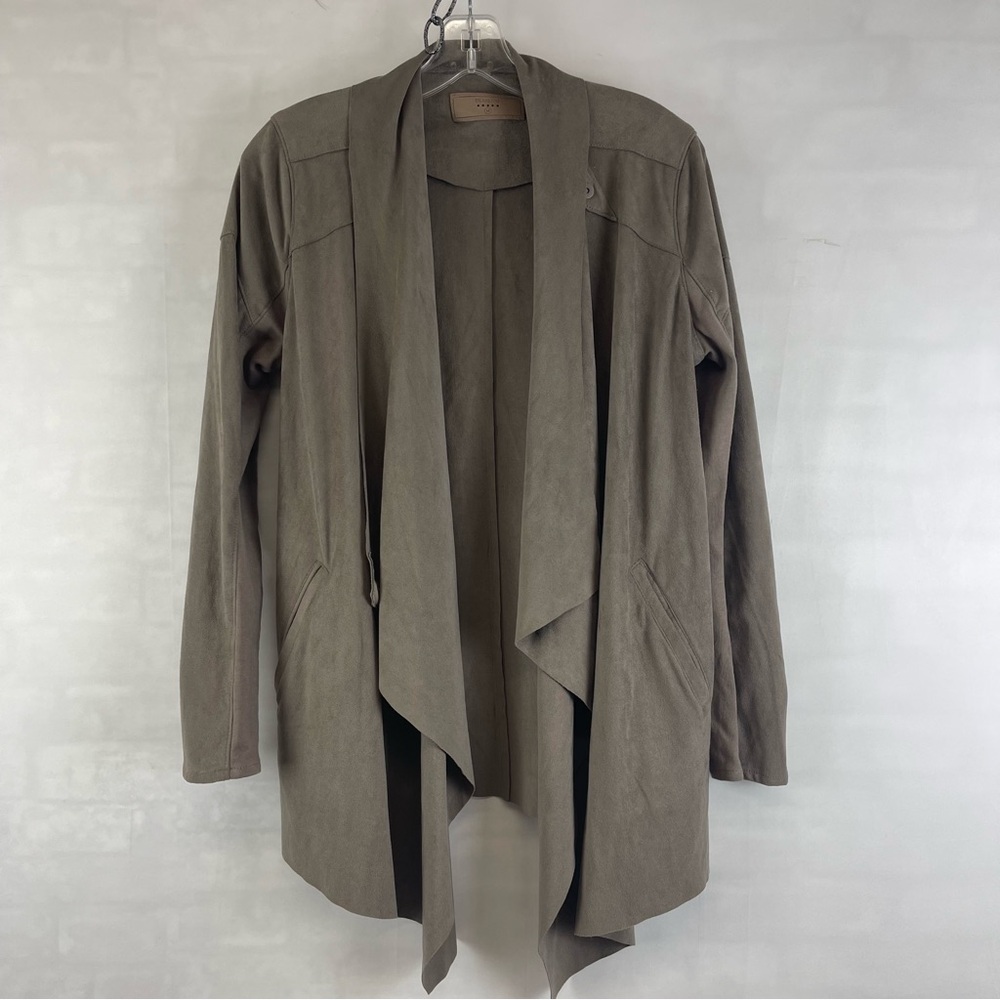 BlankNYC Taupe Faux Vegan Suede Waterfall Open‎ Front Jacket Size Medium